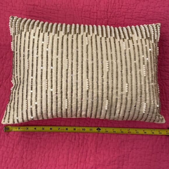 Z Gallerie Elegant Cream Pillow with Pearl Accents - Picture 6 of 7